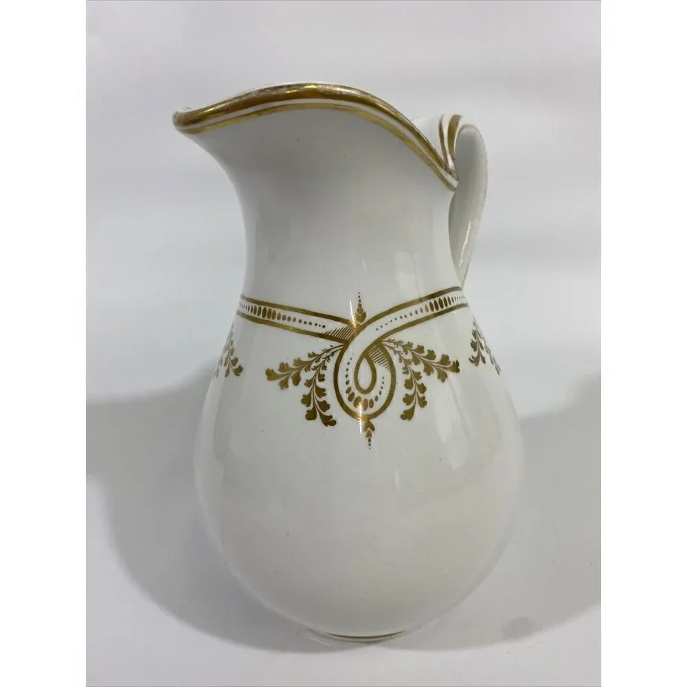 Antique Haviland French White Gilded Painted Pitcher 7.5”‎